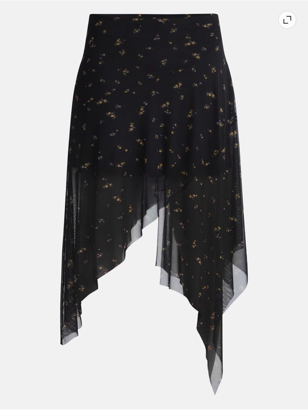 NWT Black Floral Handkerchief Asymmetrical Hem Mesh Skirt